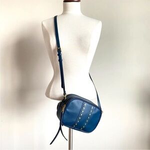Fossil Maisie Navy Blue Camera Crossbody Bag Studded Faux Leather